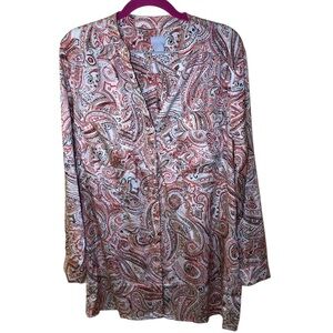 Chico’s paisley print long sleeve Satin Tunic size 2 12/14